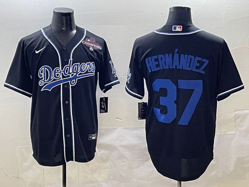 Men Los Angeles Dodgers 37 Hernandez Black blue Three generations Nike 2025 MLB Jersey style 9